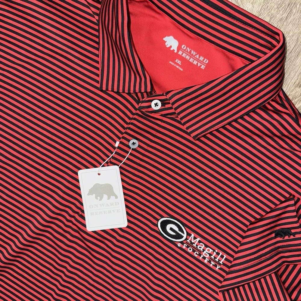 NWT Onward Reserve University Of Georgia Magill Society Polo Mens 2XL Red Stripe